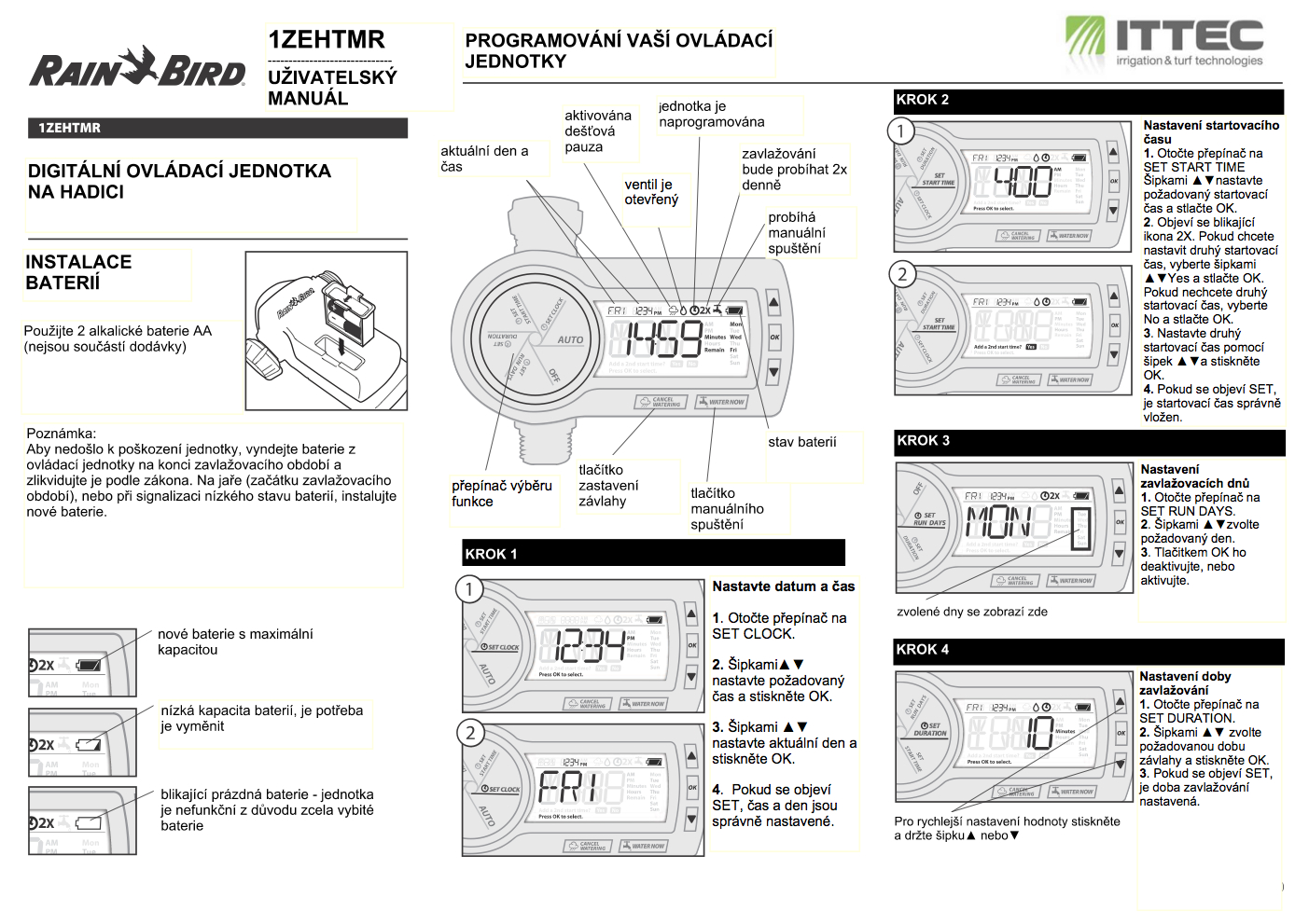 Zavlažovací hodiny manuál