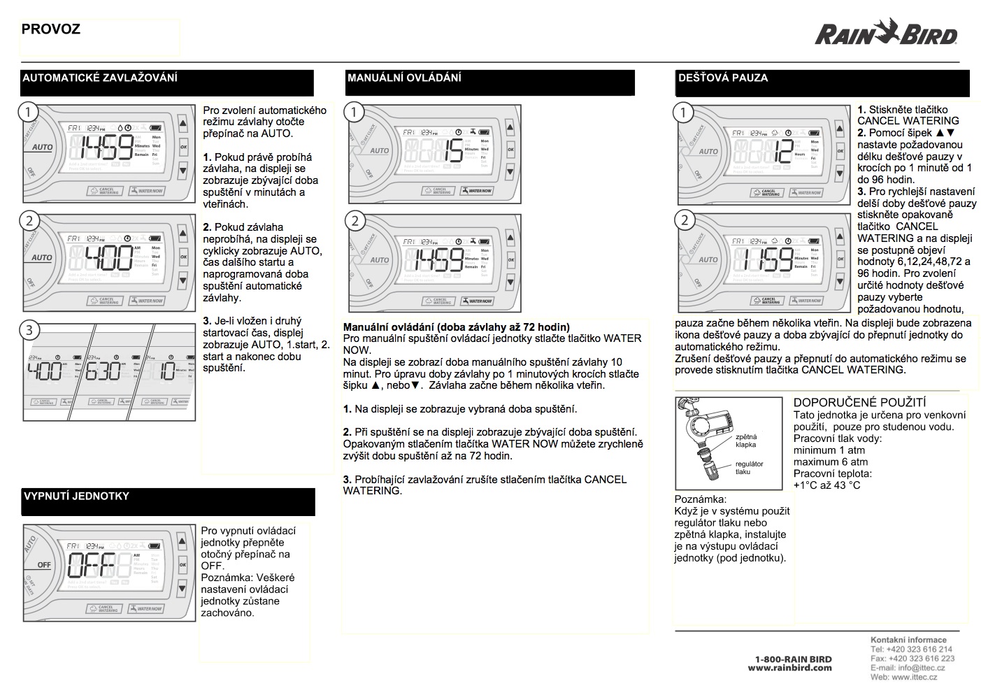 Zavlažovací hodiny manuál